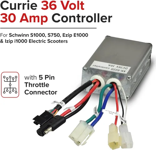 Vista 2 de Currie Controlador de 36 voltios y 30 amperios - con conector de acelerador de 5 pines para scooters eléctricos Schwinn S1000, S750, Ezip E1000 e