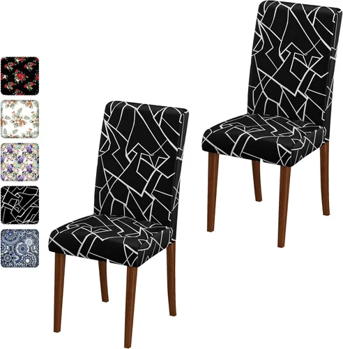 Vista 107 de Fundas para sillas de comedor CoSofSLIP, juego de 2, fundas estampadas elásticas antideslizantes, fundas extraíbles y lavables para sillas