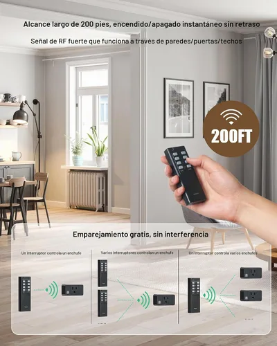 Vista 4 de Remote Control Outlet with All On/Off Switch, 200FT Range, Black