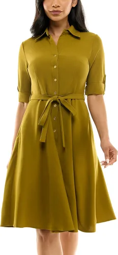 Vista 2 de Sharagano Vestido casual plisado con botones en la parte delantera para mujer