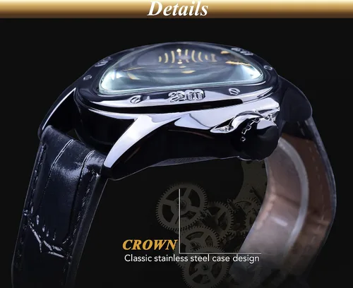 Vista 8 de Winner Fashion - Reloj de pulsera mecánico triangular de carreras, esfera de esqueleto dorado impermeable, movimiento automático, reloj mecánico