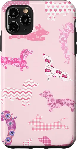 Vista 12 de Funda para iPhone 11 rosa boho Dachshund Doxie