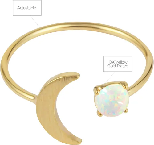 Vista 3 de MUSTHAVE Anillo de ópalo de luna chapado en oro rosablancoamarillo de 18 quilates, anillo de ópalo blancoverderosa, tamaño ajustable, Metal, Ópalo