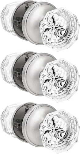 Vista 50 de Orger - Paquete de 5 manijas de puerta de vidrio para pasillo y armario, perillas de puerta de pasillo de cristal con forma de diamante redonda