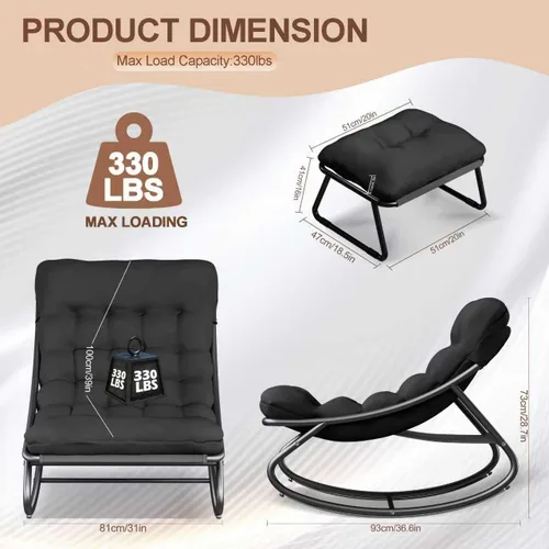 Vista 2 de Mecedora para interiores, cómoda silla de patio, mecedora con otomana y marco de metal resistente, sillas de balcón con cojín grueso, silla mecedora