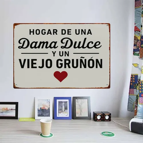 Vista 6 de Letrero de metal con texto en inglés «Hogar De Una Dama Y De Un Grunon», vintage, divertido, retro, cocina, dormitorio, sala de estar, 8 x 12