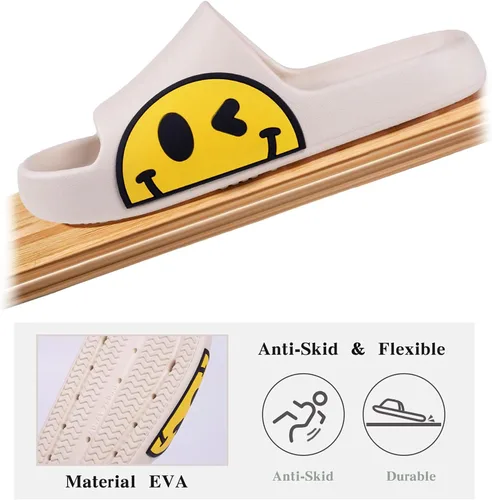 Vista 4 de Pantuflas para hombre, mujer, niñas y niños, de etilvinilacetato, antideslizantes, para interiores y exteriores, pantuflas con caras sonrientes