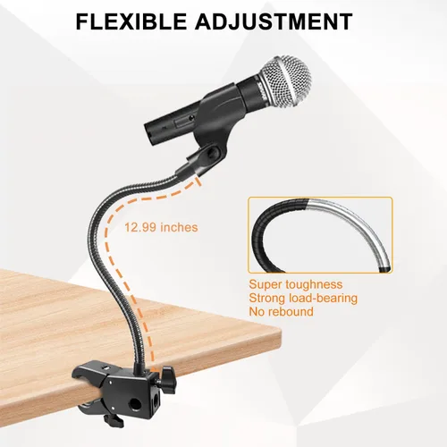 Vista 2 de Soporte de Micrófono de Cuello de Cisne, Soporte de Brazo de Micrófono Flexible, Soporte de Micrófono de Escritorio con Súper Abrazadera de Montaje