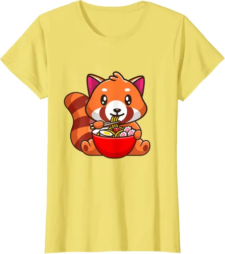 Vista 21 de Camiseta Kawaii Anime Red Panda Eating Ramen Noodles, Negro, S