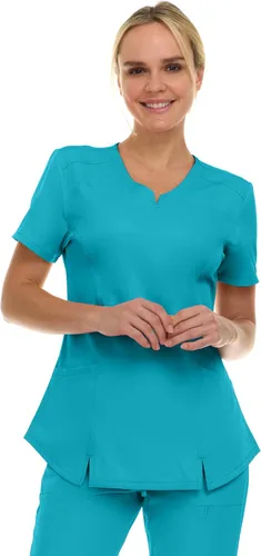 Vista 14 de MediChic Scrubs Top Quirúrgico para Mujer con Cuello en V con Muesca Elástico de Moda con Dos Bolsillos, Tela Flex de Fácil Cuidado Blanco
