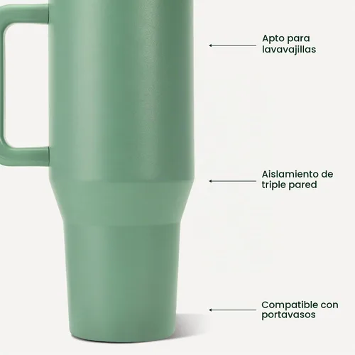 Vista 3 de HydroJug Traveler - Botella de agua de 40 onzas con asa y pajita abatible - Cabe en portavasos, vaso resistente a fugas - Reutilizable, aislado