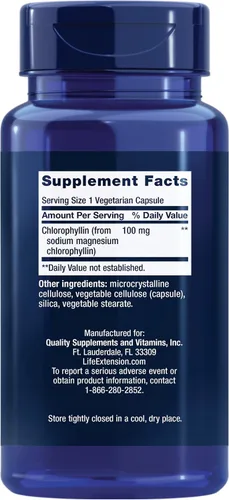 Vista 2 de Life Extension Clorofilina, antioxidante y apoyo para la salud del ADN, sin gluten, sin OMG, vegetariano, 100 cápsulas vegetarianas