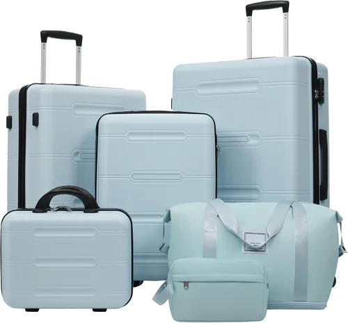 Vista 79 de Merax 3 piezas expandible ABS Hardshell equipaje Sets Spinner Wheel Maleta TSA Lock Suit Case, Apertura frontal negra, Juego de 2 piezas, Maleta