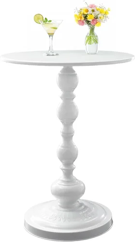 Vista 8 de Benkyo Mesa auxiliar redonda negra moderna de metal con pedestal para sala de estar, dormitorio, color negro