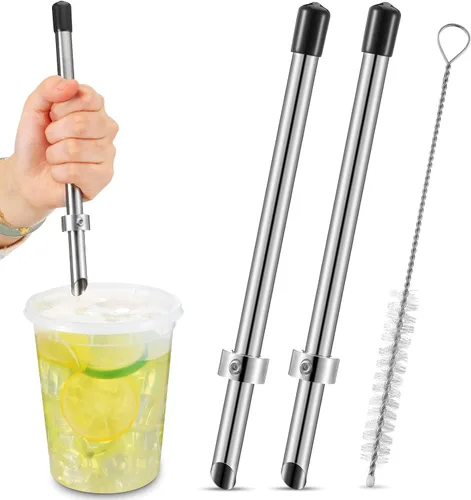 Vista 7 de Lasnten Paquete de 2 perforadores de paja para tapas de plástico, vasos de limonada, herramientas de perforación de acero inoxidable para bebidas