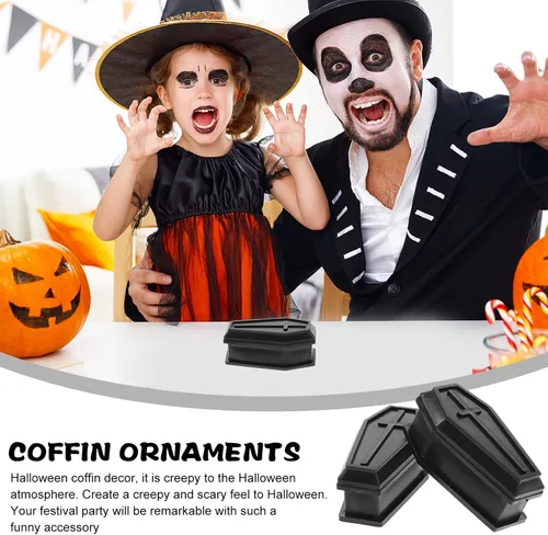 Vista 6 de IMIKEYA 2 piezas de ataúd negro modelo casa embrujada de plástico ataúd broma accesorios para decoración punk de Halloween