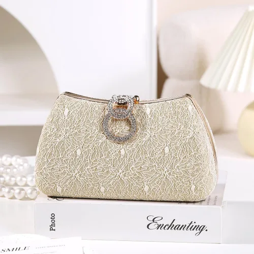 Vista 2 de Dreubea Bolso de noche de moda para mujer, bolso de embrague con cadena Champán