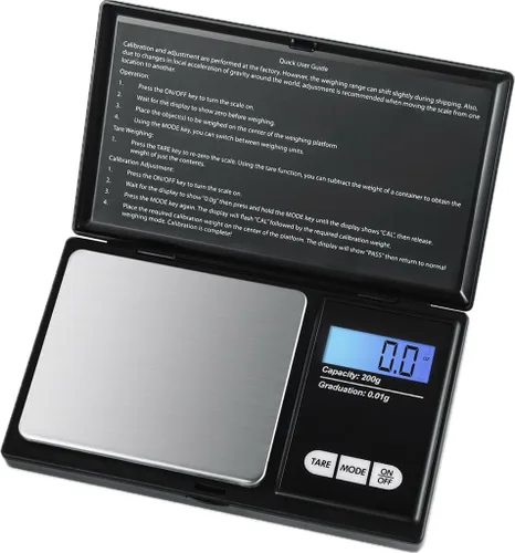 Vista 2 de Báscula digital de bolsillo de 7.05 oz x 0.00 oz, con pantalla LCD retroiluminada, pequeña escala digital de gramo de bolsillo para cocina, joyería
