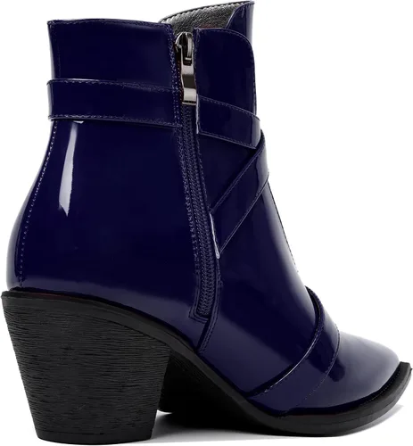 Vista 5 de SKYSTERRY Botas altas de tacón bajo grueso con cremallera y puntera puntiaguda para mujer, 2.5 pulgadas