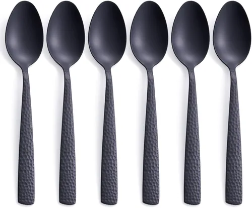 Vista 7 de Juego de 6 cucharas de postre color negro mate, 7.0 pulgadas, acero inoxidable, color negro, acabado satinado