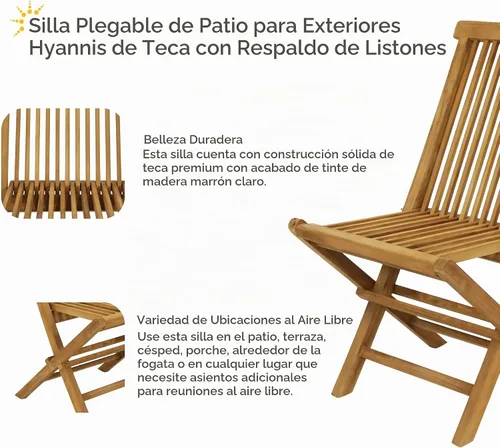 Vista 4 de Sunnydaze Hyannis - Juego de 2 sillas plegables de madera de teca, acabado