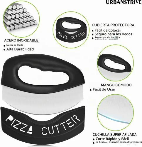 Vista 3 de Urbanstrive Cortador de Pizza de Acero Inoxidable para Trabajo Pesado con Tapa, Cuchillo de Pizza de Hoja Súper Afilada Cortador de Pizza Balancín
