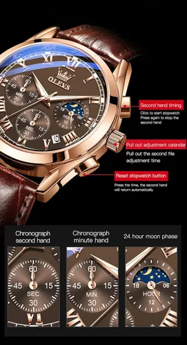Vista 5 de OLEVS Relojes de cuero impermeable relojes de cuarzo con fecha de día, regalos