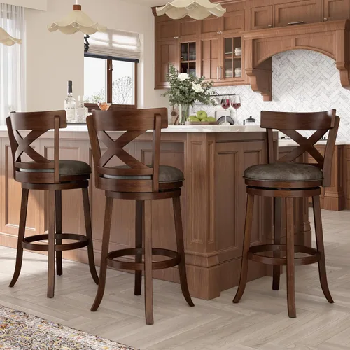 Vista 16 de ALPHA HOME Taburetes de bar giratorios con respaldo, 26 pulgadas, juego de 2, taburetes de bar de madera, sillas de bar de 360 grados con patas