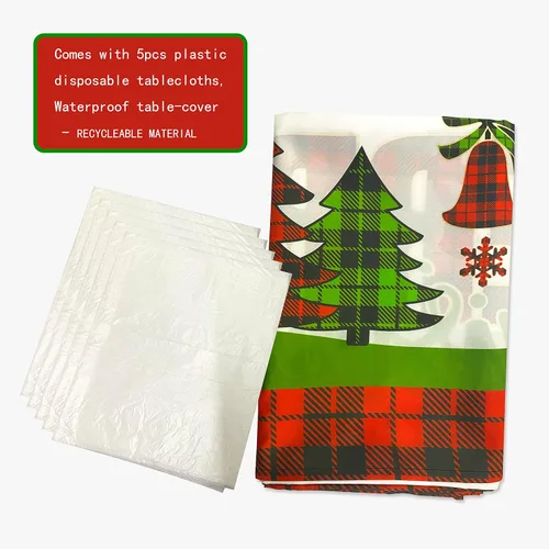 Vista 4 de pinkblume Mantel de Navidad rectangular de 4.3 x 9 pies, diseño de búfalo a cuadros, árbol de Navidad, camión rojo, alegría y alegría, letrero