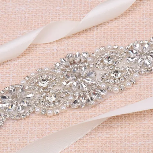 Vista 6 de Cinturón nupcial para mujer con diamantes de imitación para boda con perlas de cristal para vestidos y vestidos