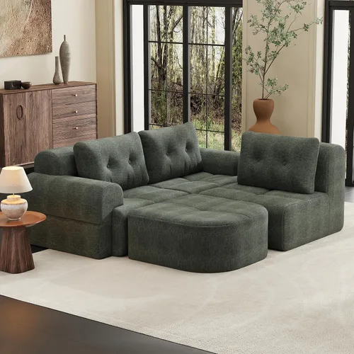 Vista 4 de Sofá seccional comprimido sin hueso de 112 pulgadas con otomana movible convertible en forma de L sofá esquinero modular para sala de estar, sofás