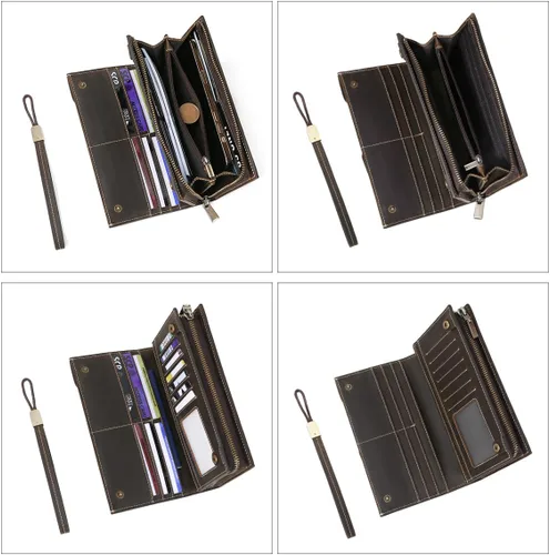 Vista 4 de Cartera de cuero de grano completo con bloqueo RFID para hombres con ranuras para tarjetas, bolsillo para monedas, ventana de identificación