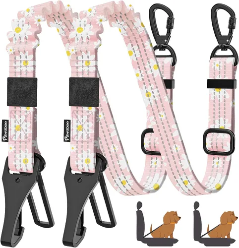 Vista 15 de Cinturón de seguridad para perros Pawaboo para coche, cinturón de seguridad para mascotas con reposacabezas y doble correa, 360° sin enredos para 2