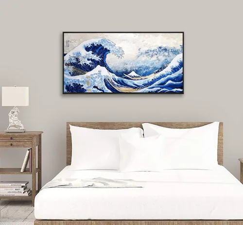 Vista 4 de The Mode Art The Great Wave Off Kanagawa - Lienzo enmarcado para pared, cuadros abstractos de paisaje marino, arte japonés moderno para decoración