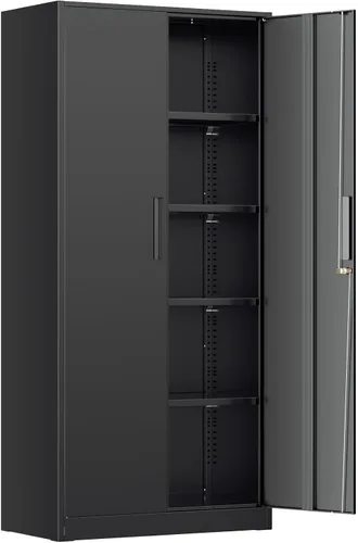Vista 9 de INTERGREAT Gabinete de almacenamiento de metal con puertas con cerradura, gabinetes de almacenamiento de acero con cerradura con 2 puertas y Negro