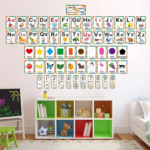 Vista 6 de D-FantiX Juego de 58 tablones de anuncios del alfabeto y números, tarjetas educativas de manuscritos para preescolar, números del alfabeto