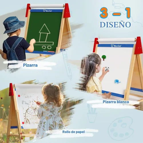 Vista 3 de Set de cabalete de arte para niños, tablero de dibujo ajustable de doble cara, cabalete de madera para pintar, edades 2-12, regalo de cumpleaños Azul