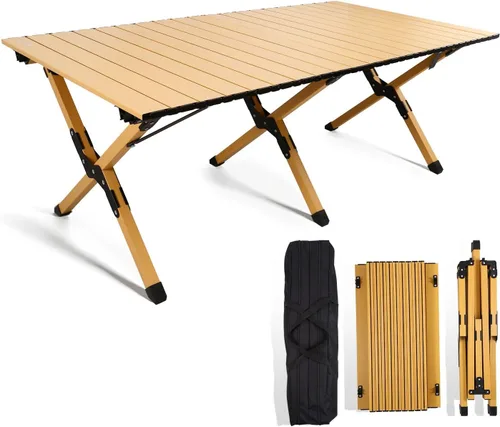 Vista 11 de Rollingsurfer Mesa plegable de campamento, mesa ligera enrollable de aluminio, mesa de picnic baja portátil con bolsa de fácil transporte