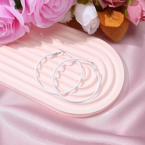 Vista 7 de 2Pcs Hoop Earrings for Women 70s 80s 90s Large Retro Neon Earrings 60mm Hoop Earrings Cute Beach Earrings Party Earrings Accessories for Women