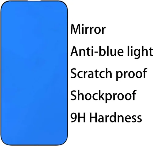 Vista 7 de Protector de pantalla de espejo de vidrio templado antiazul, 2 unidades, para iPhone 14 Pro Max, 6.7 pulgadas, dureza 9H, antiarañazos, cubierta