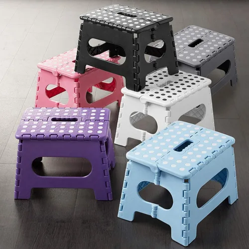 Vista 9 de Casafield Taburete plegable de 9 pulgadas con asa, negro, portátil, plegable, pequeño taburete de plástico para niños y adultos, uso en la cocina