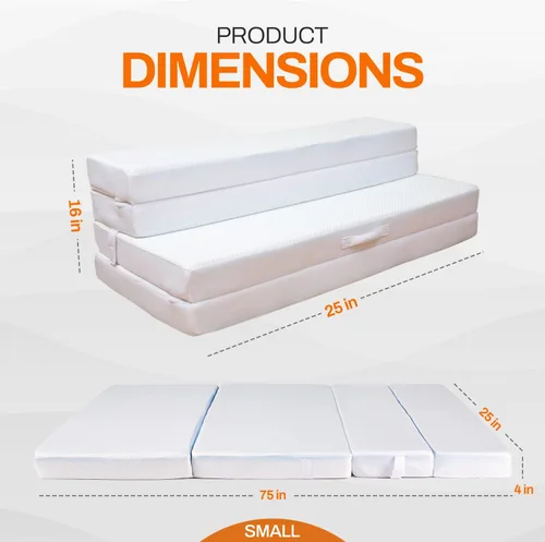 Vista 2 de Cheer Collection Colchón plegable de espuma viscoelástica, sofá cama convertible de cuatro pliegues, sofá cama plegable de espuma con infusión