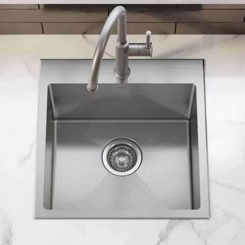 Vista 17 de Kraus Standart PRO - Fregadero de cocina de acero inoxidable de calibre 16 con tazón individual para bar, montaje superior/inferior de 18 pulgadas