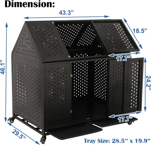 Vista 6 de Jaula indestructible para perros de 44 pulgadas, resistente y de alta ansiedad, a prueba de golpes, jaula de techo puntiaguda de metal para perros
