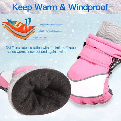 Vista 3 de Unigear Guantes de esquí para niños, impermeables, para invierno, clima frío, snowboard y snowboard, se adaptan tanto a niños como a niñas