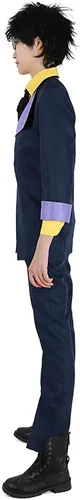 Vista 3 de miccostumes Disfraz de anime para hombre, conjunto de uniforme de cosplay, traje de ocio azul, camisa amarilla con corbata