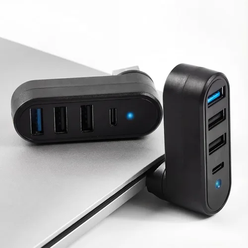 Vista 3 de Hub USB 3.0 de 4 puertos [90°/180° grados giratorios], divisor USB con 1 USB C, 1 USB 3.0, 2 USB 2.0, extensor USB portátil para laptop, MacBook
