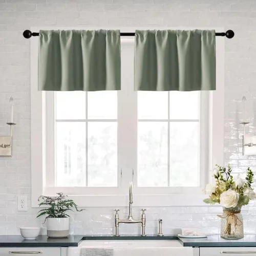 Vista 10 de XTMYI Cortinas pequeñas para ventana de sótano, cenefas opacas para oscurecer la habitación para sala de estar, juego de 2 unidades, beige natural