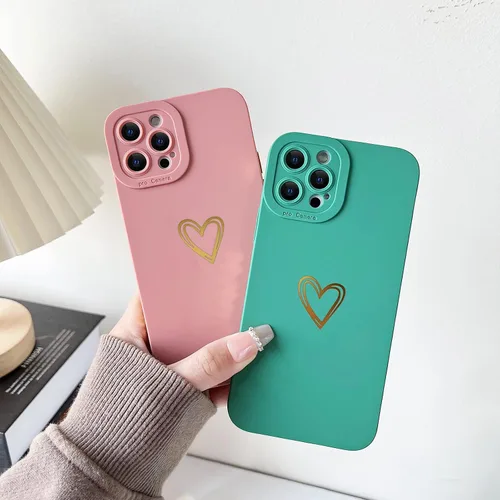 Vista 7 de Yeddabox Funda compatible con iPhone 12 Pro Max para mujer, funda bronceadora de lujo con forma de corazón, bonita funda de TPU suave a prueba