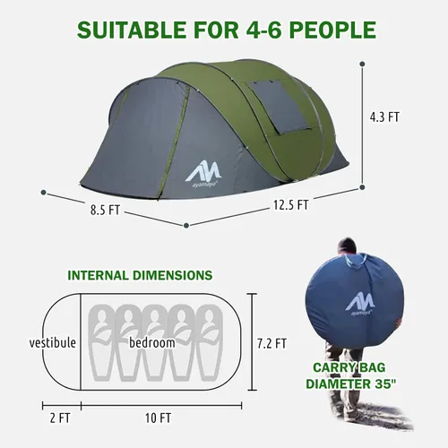Vista 6 de AYAMAYA Waterproof 6 Person Easy Pop Up Tents for Camping with Vestibule